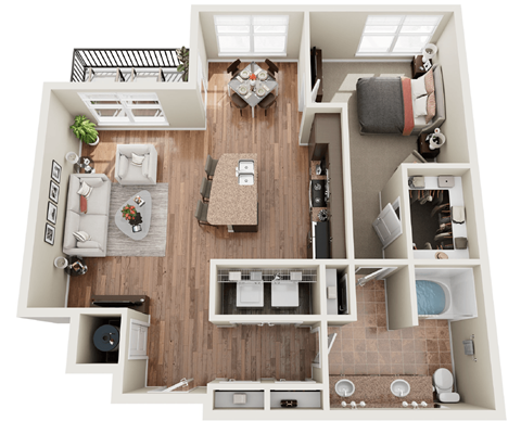 Floor plan for 1 bed, 1 bath, 780 sqft